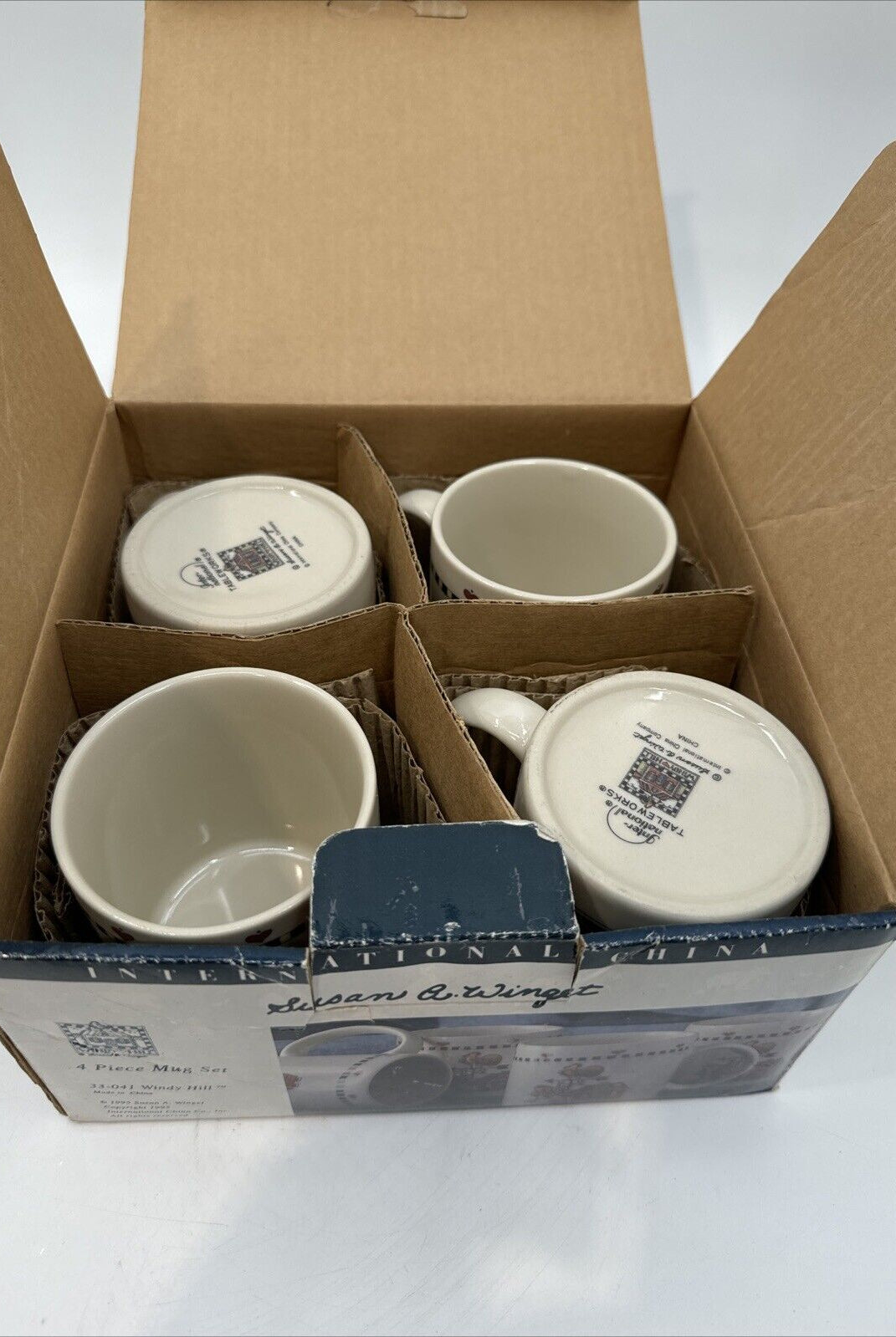 Certified International Susan Winget 4- Coffee Mugs Windy Hill Scene NIB