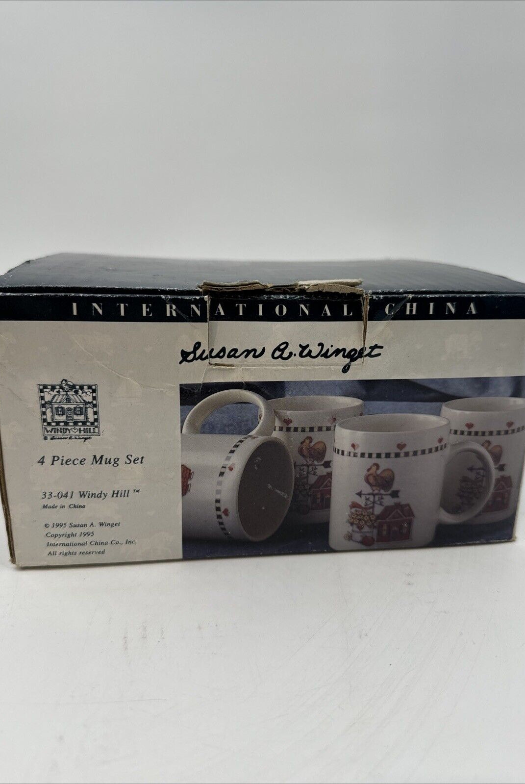 Certified International Susan Winget 4- Coffee Mugs Windy Hill Scene NIB