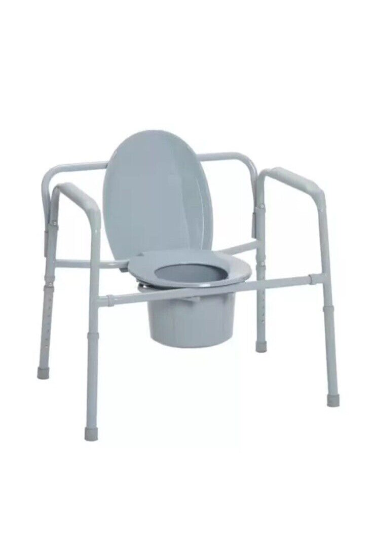 Drive Medical 11117N-1 Bariatric Commode Chair for Toilet with Arms, Gray