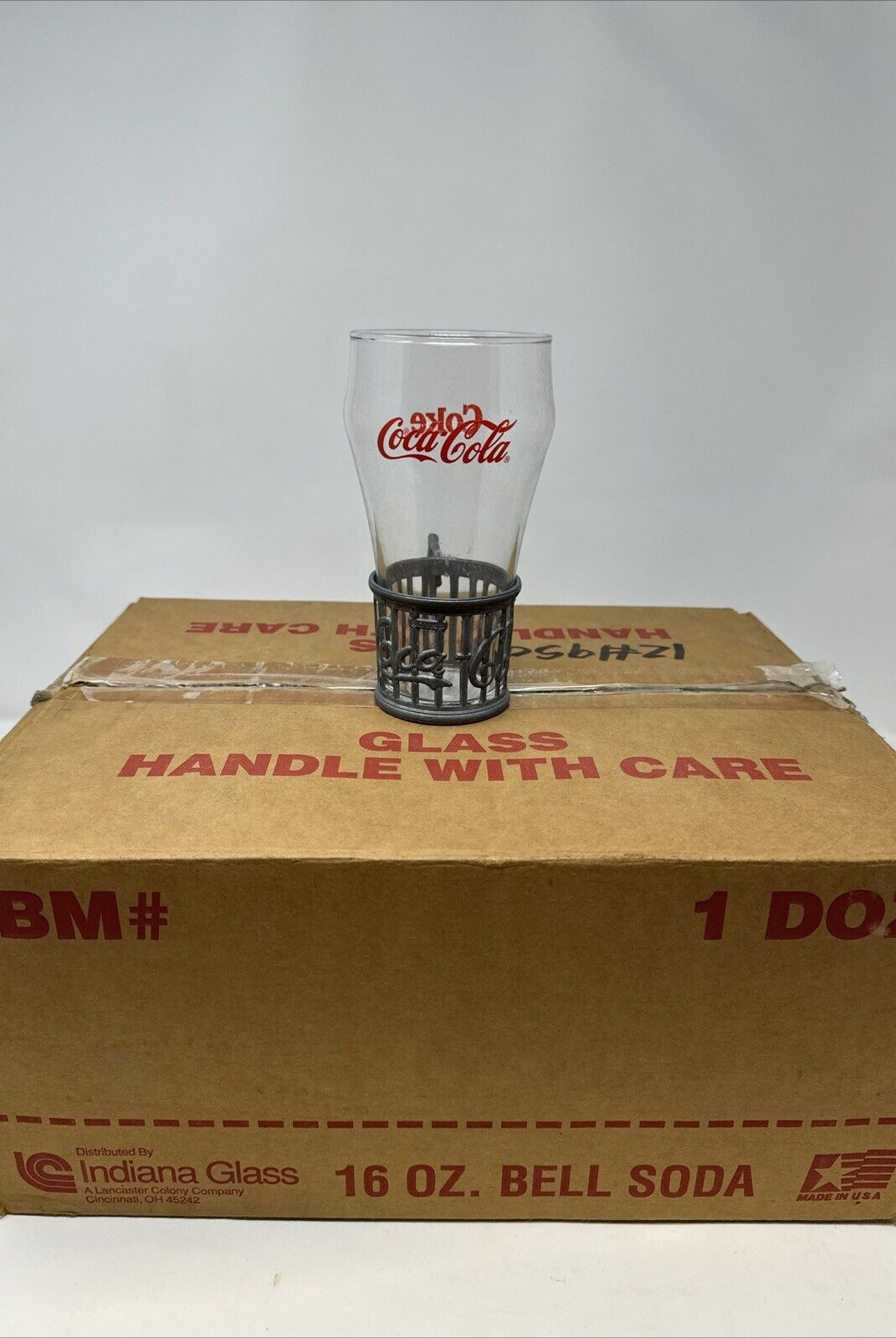 Coca Cola Glass Indiana Glass Company W Coca Cola Metal Glass Holder CASE OF 12