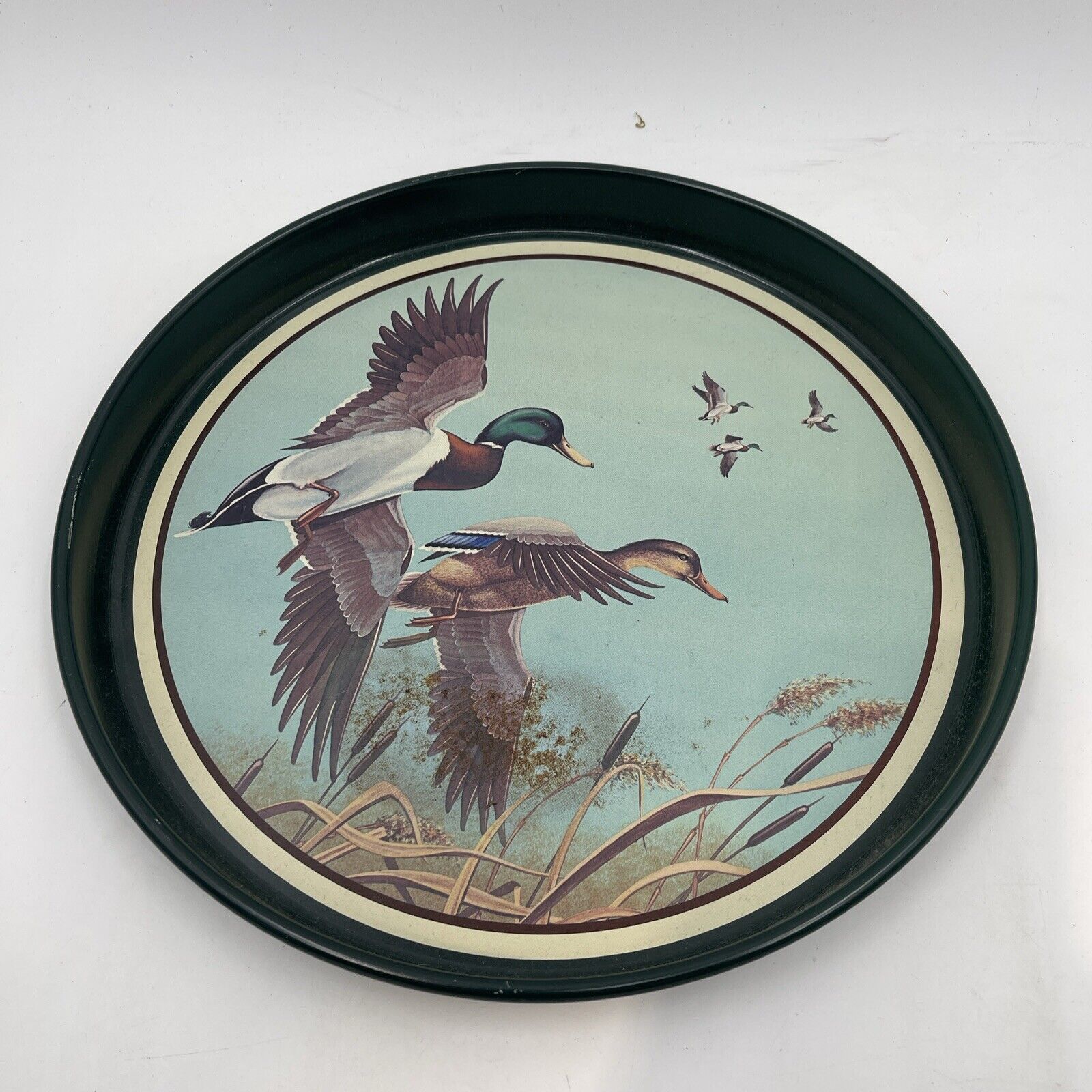 1981 Avon Chesapeake Collection Mallards in Flight Metal Tray Cabin Decor 12"