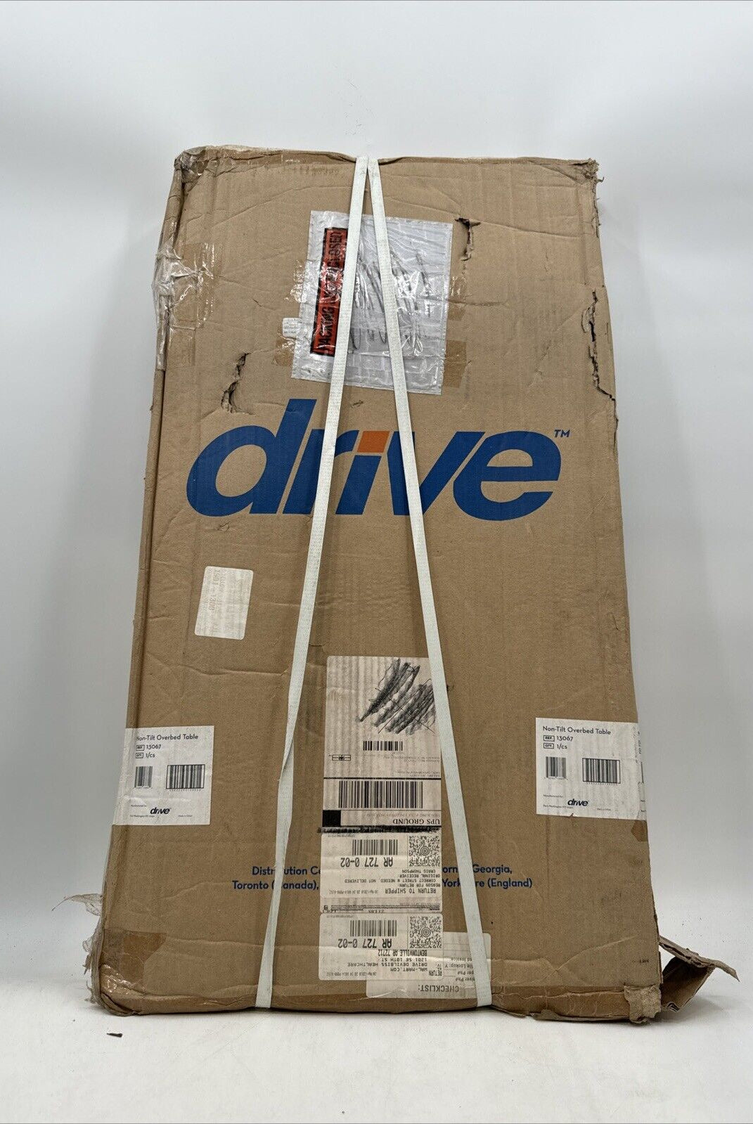 Drive Medical 13067 Adjustable Non Tilt Top Overbed Table With Wheels for Hospit