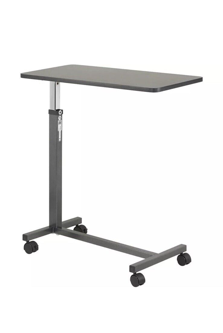 Drive Medical 13067 Adjustable Non Tilt Top Overbed Table With Wheels for Hospit