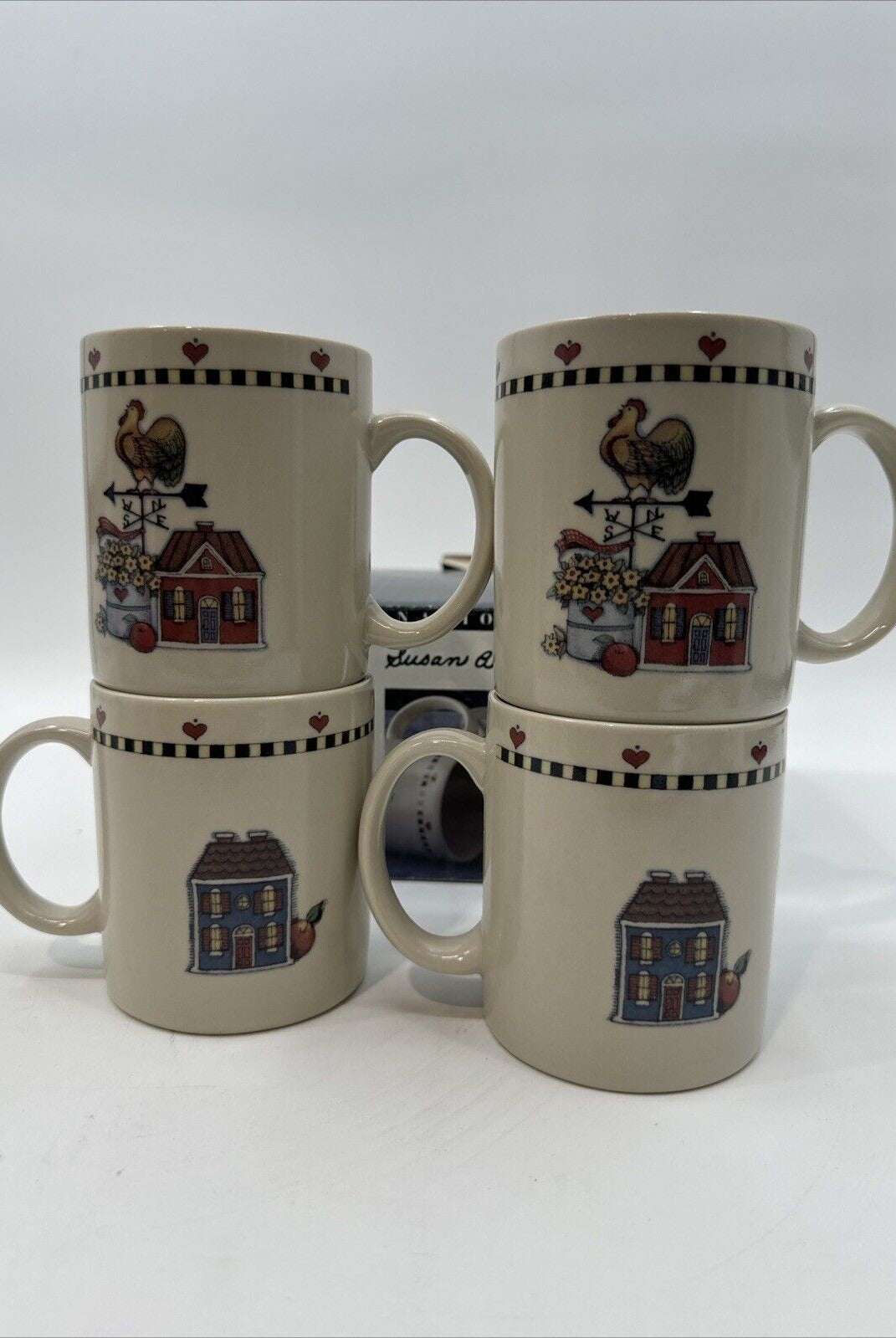 Certified International Susan Winget 4- Coffee Mugs Windy Hill Scene NIB