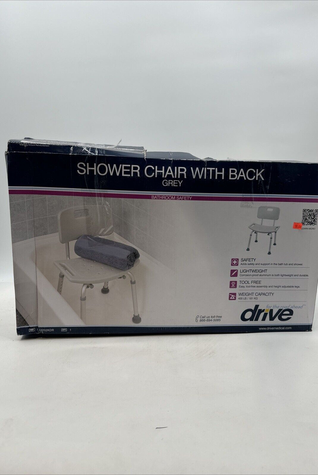 RTL12202KDR Drive Medical Bathroom Safety Shower Tub Bench Chair w/ Back NEW