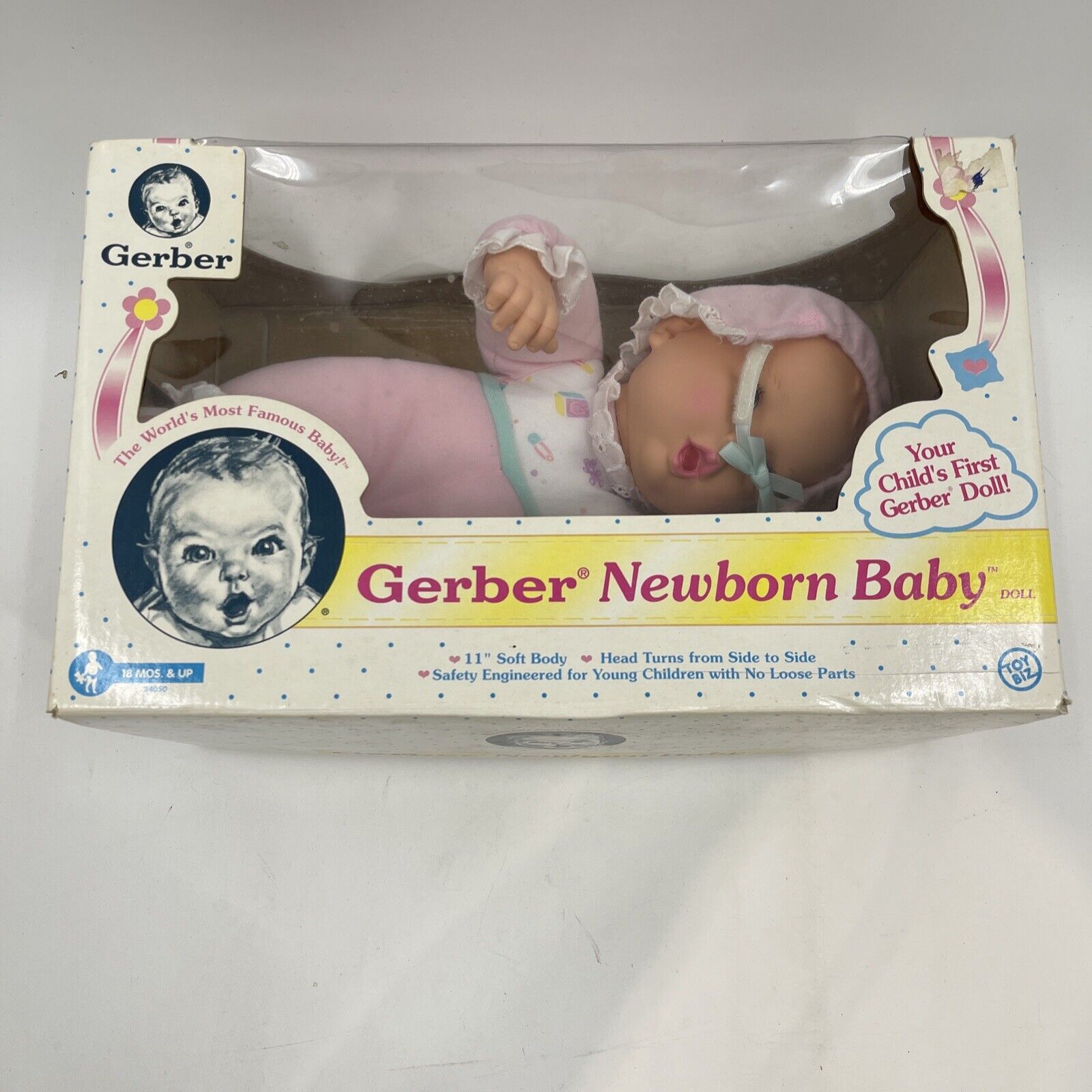Gerber Newborn Vintage 11" Vinyl/Soft Cloth Body Baby Doll By Toy Biz 1997