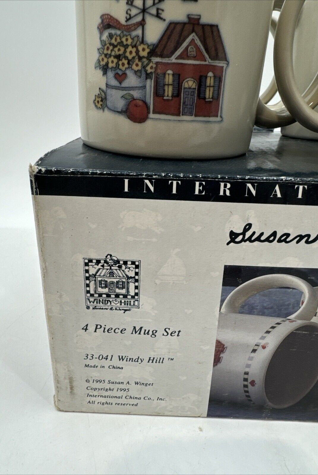Certified International Susan Winget 4- Coffee Mugs Windy Hill Scene NIB