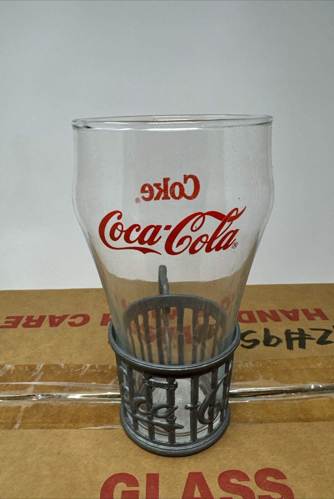 Coca Cola Glass Indiana Glass Company W Coca Cola Metal Glass Holder CASE OF 12