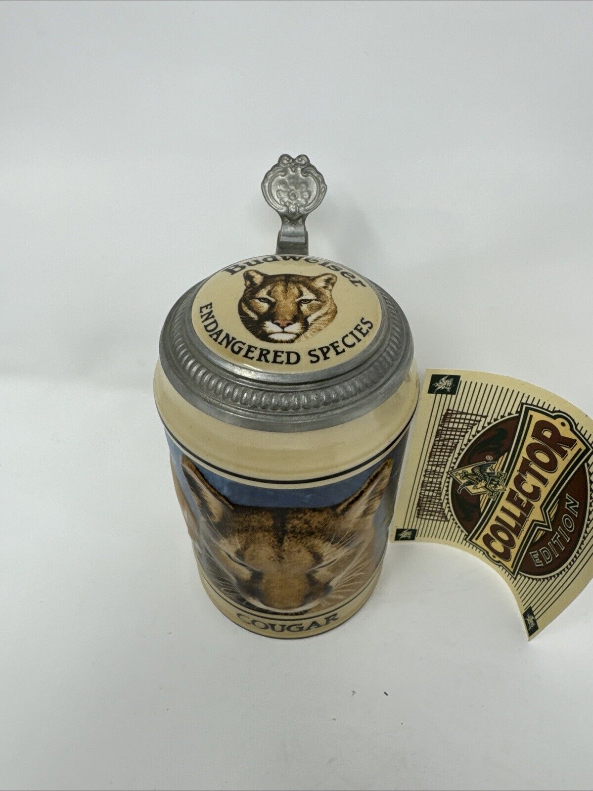 Vintage Budweiser, Cougar Endangered Species Lidded  Stein 1994 , Handcrafted,