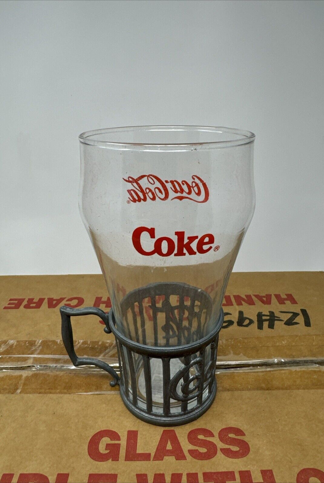 Coca Cola Glass Indiana Glass Company W Coca Cola Metal Glass Holder CASE OF 12