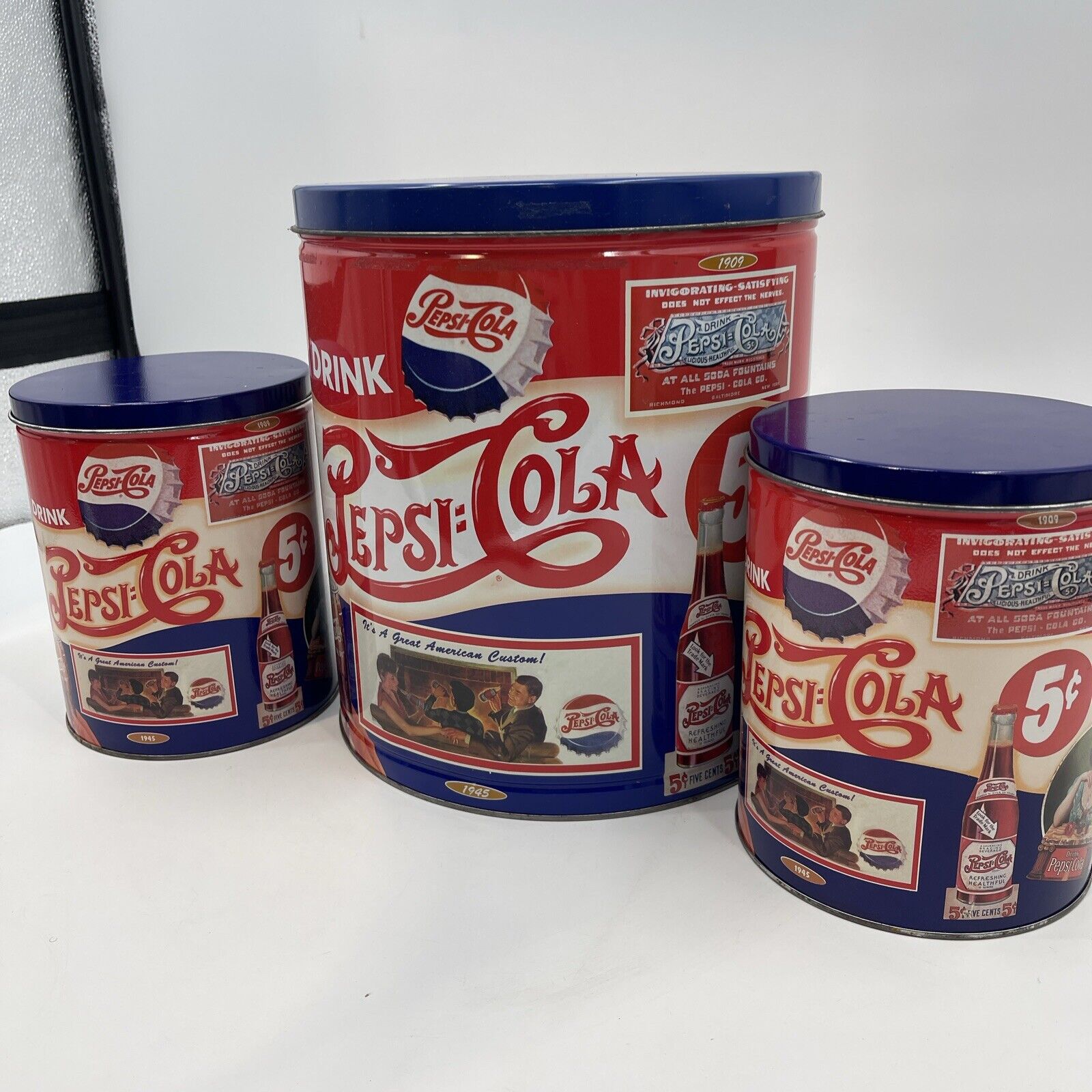 Vintage Pepsi Cola Popcorn Tin 1994 Houston Food Company Lot 3x Tins