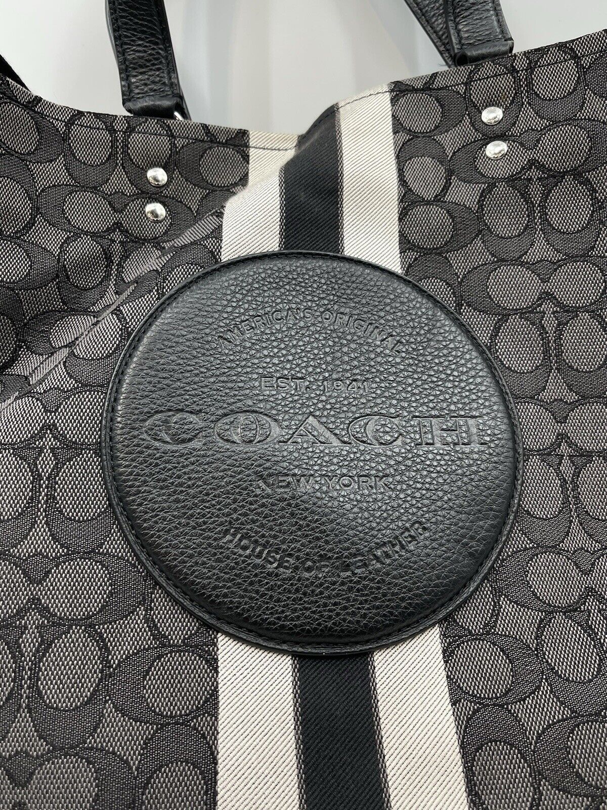 COACH SIGNATURE BLACK SMOKE JACQUARD DEMPSEY TOTE BAG NoH2266-C8418