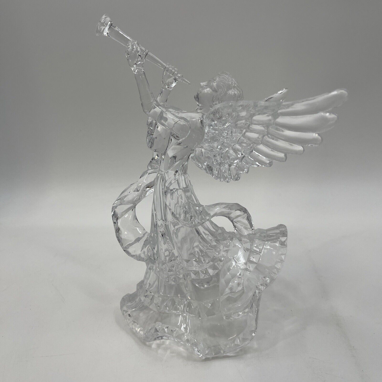 Vintage Clear Acrylic Tree Topper Angel Playing Horn - Christmas Decor
