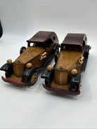 Vintage Wooden Antique Mid Century Model Old Automobile Classic Car Handmade x2