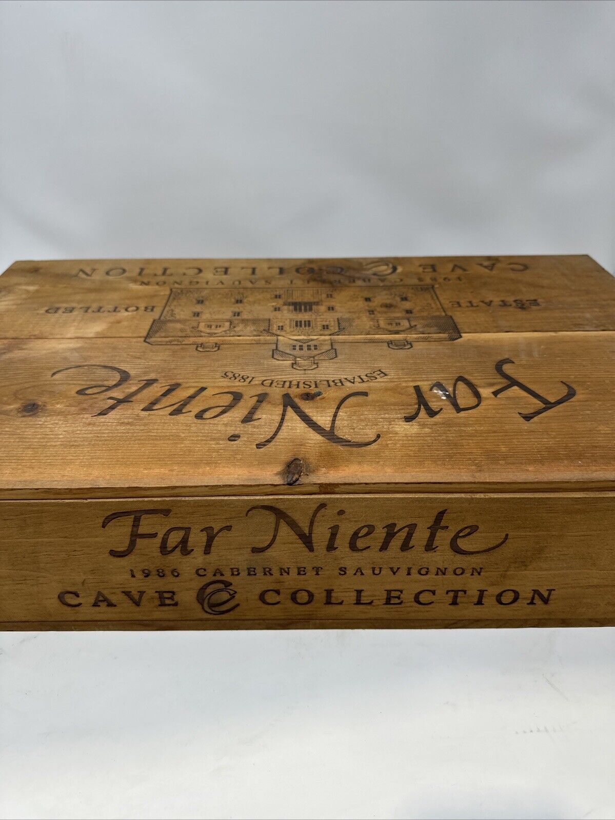 1986 Far Niente Napa Valley Cabernet Sauvignon Wood Wine Crate Case Empty Box