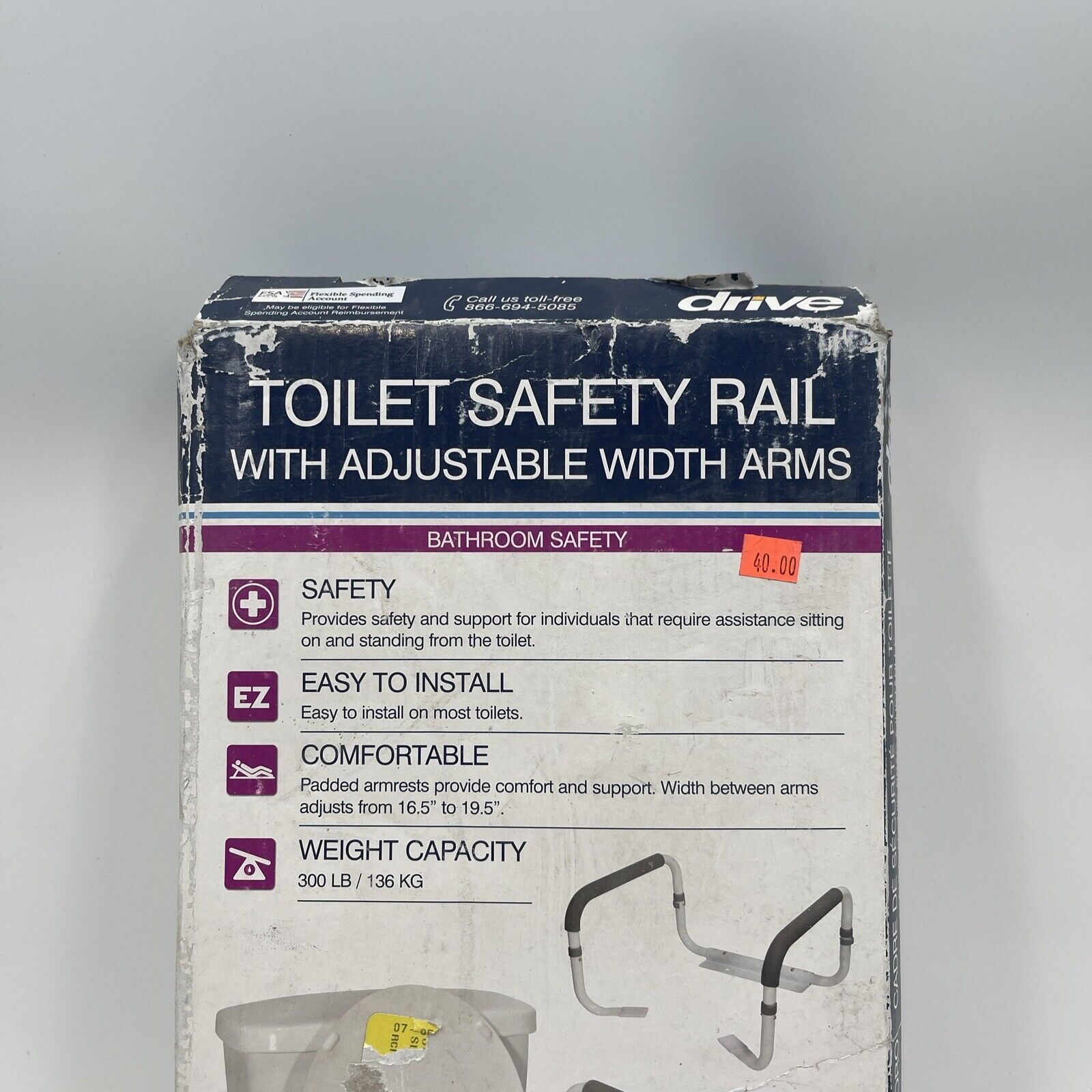 Drive Medical Toilet Safety Rail w/Adjustable Width Arms-Item #RTL12087-Open Box