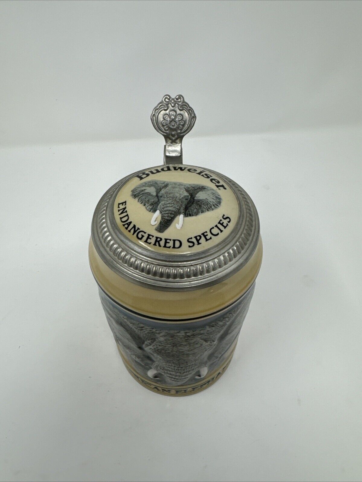 Budweiser 1990 Endangered Species African Elephant Lidded Stein