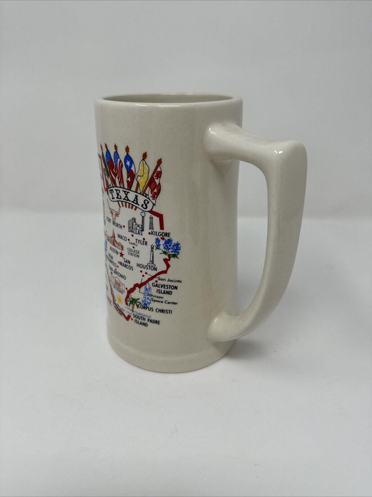 Large 6 1/2” Tall Texas Sesquicentennial Beer Coffee Souvenir Mug 1985 TX Map