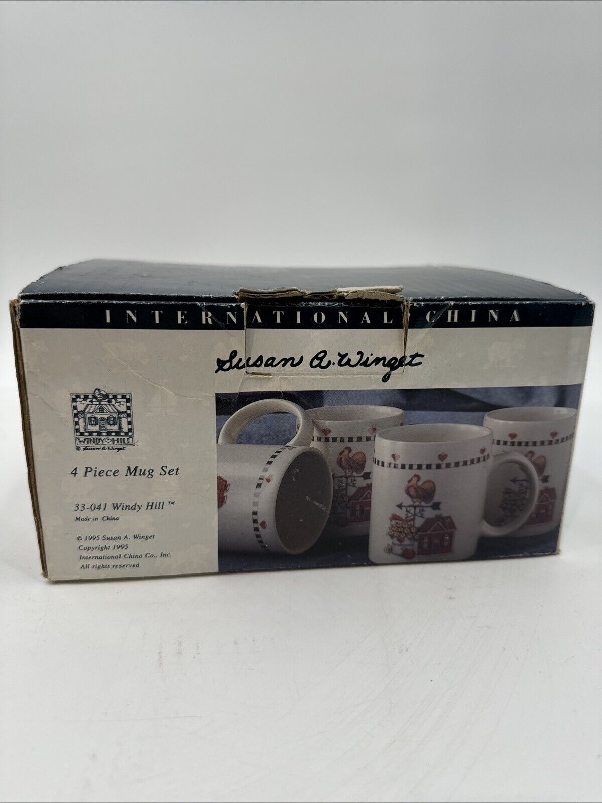 Certified International Susan Winget 4- Coffee Mugs Windy Hill Scene NIB