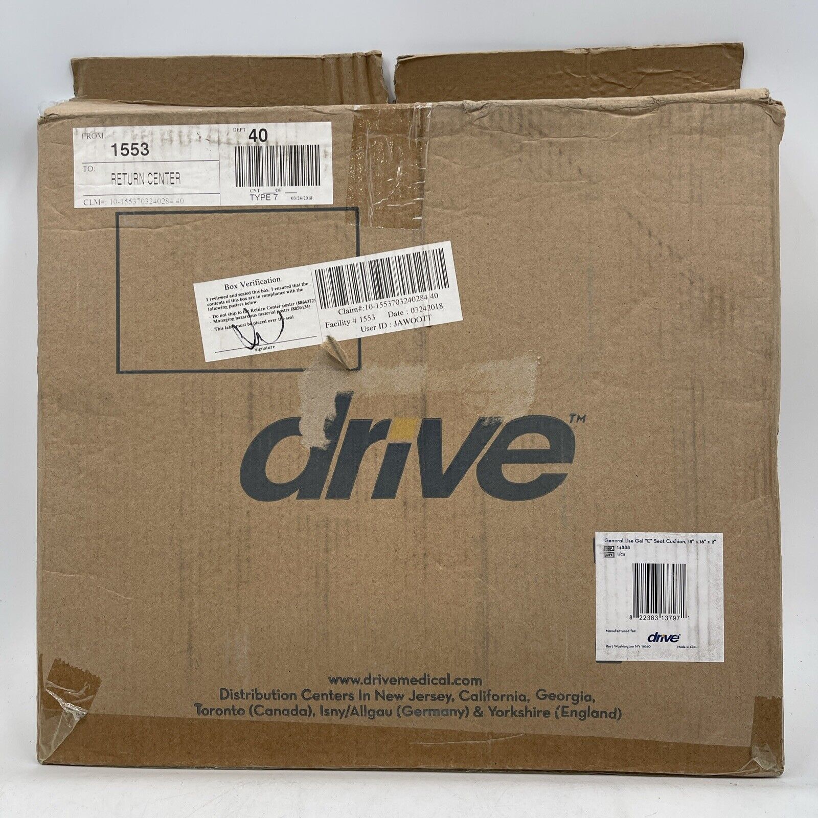 General Use Gel "E" 2" Seat Cushion 18" x 16" x 2" by Drive Medical 14888