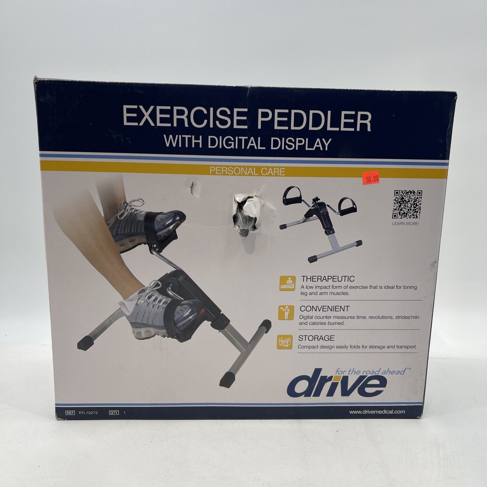 Drive Medical Folding Exercise Peddler with Electronic Display, Black RTL10273