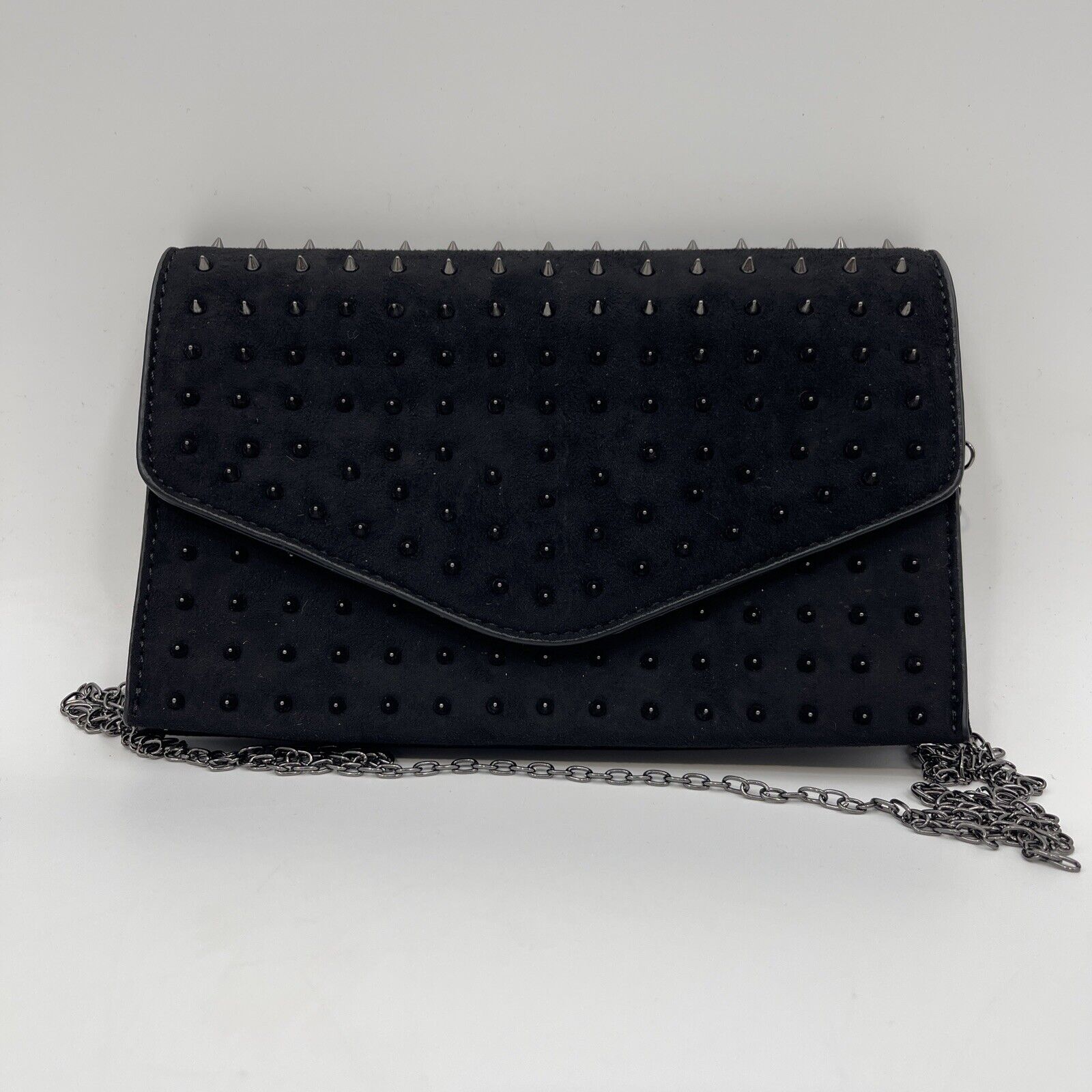 Steve Madden Spike Black Crossbody Clutch Bag Silver Chain Detachable Strap