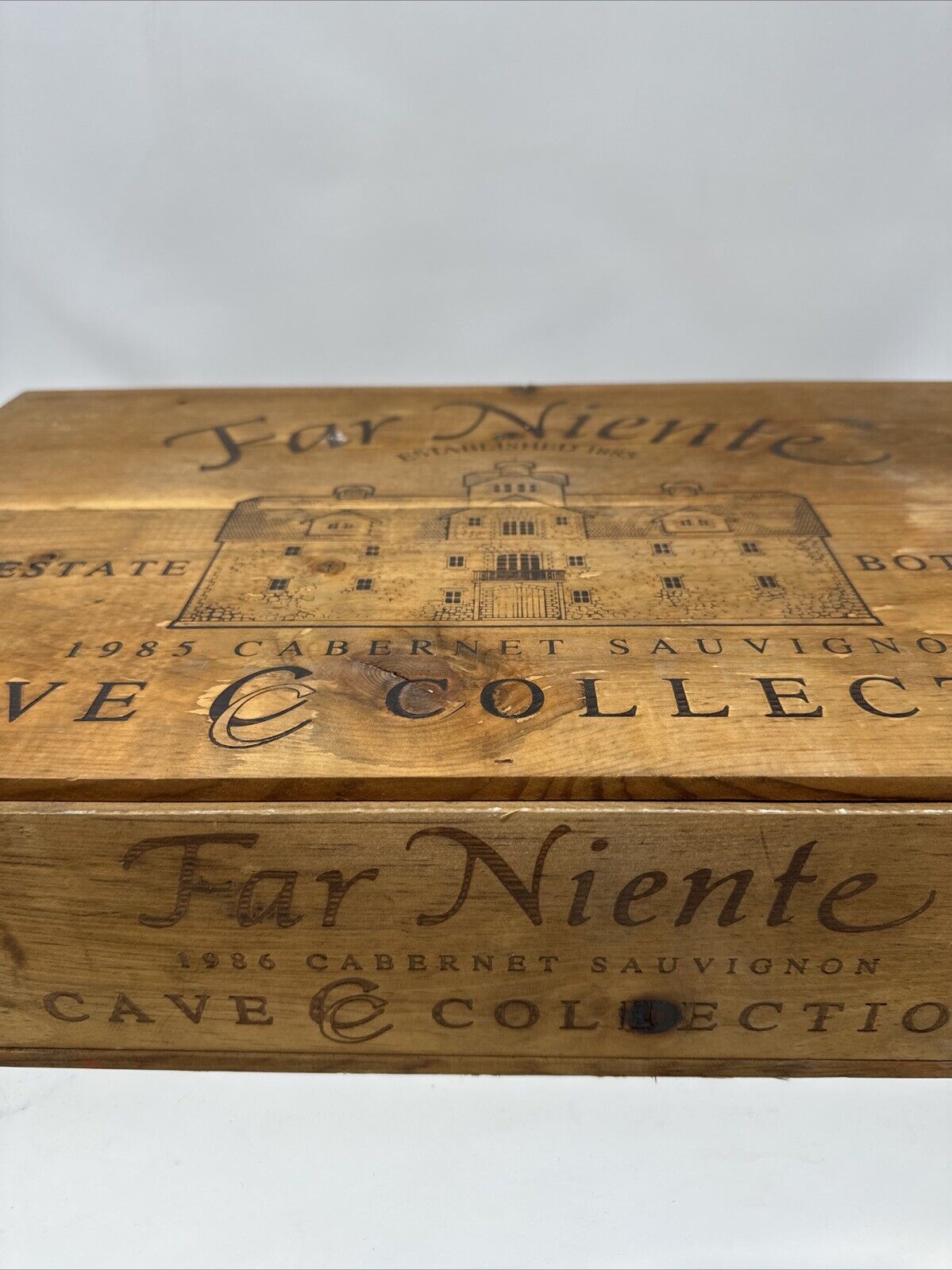 1986 Far Niente Napa Valley Cabernet Sauvignon Wood Wine Crate Case Empty Box