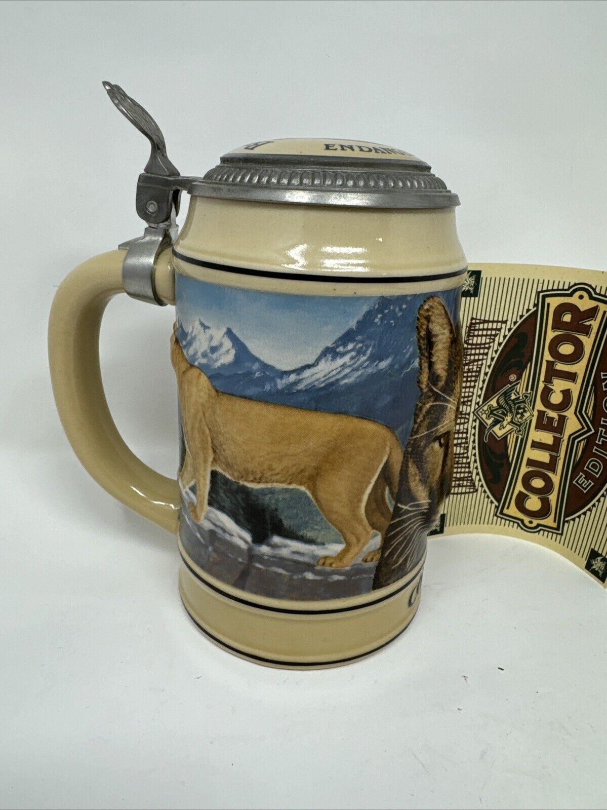 Vintage Budweiser, Cougar Endangered Species Lidded  Stein 1994 , Handcrafted, 