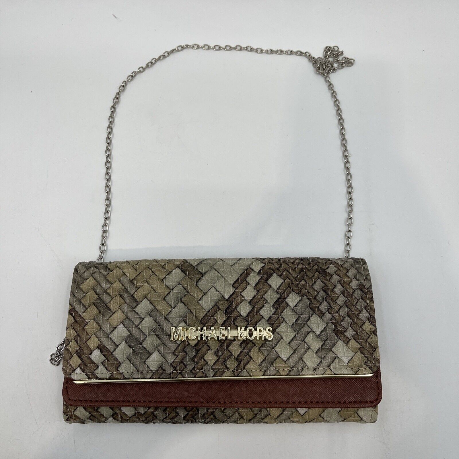 Michael Kors Women's Snake Skin Woven Leather Wallet on a Chain Crossbody