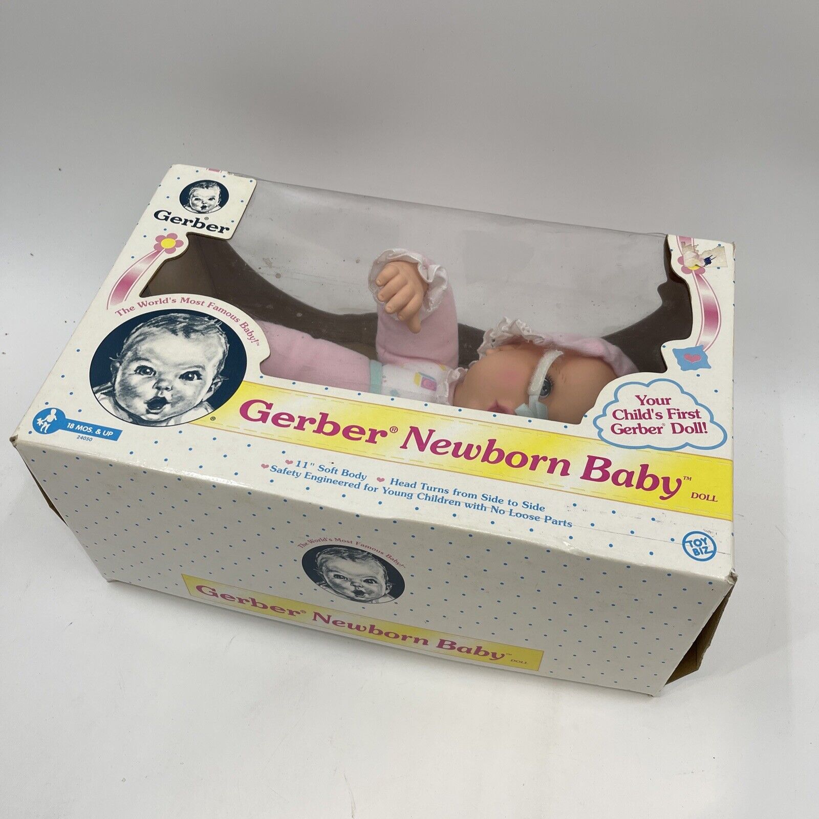 Gerber Newborn Vintage 11" Vinyl/Soft Cloth Body Baby Doll By Toy Biz 1997 