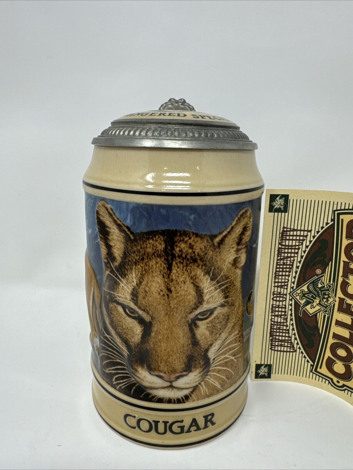 Vintage Budweiser, Cougar Endangered Species Lidded  Stein 1994 , Handcrafted, 