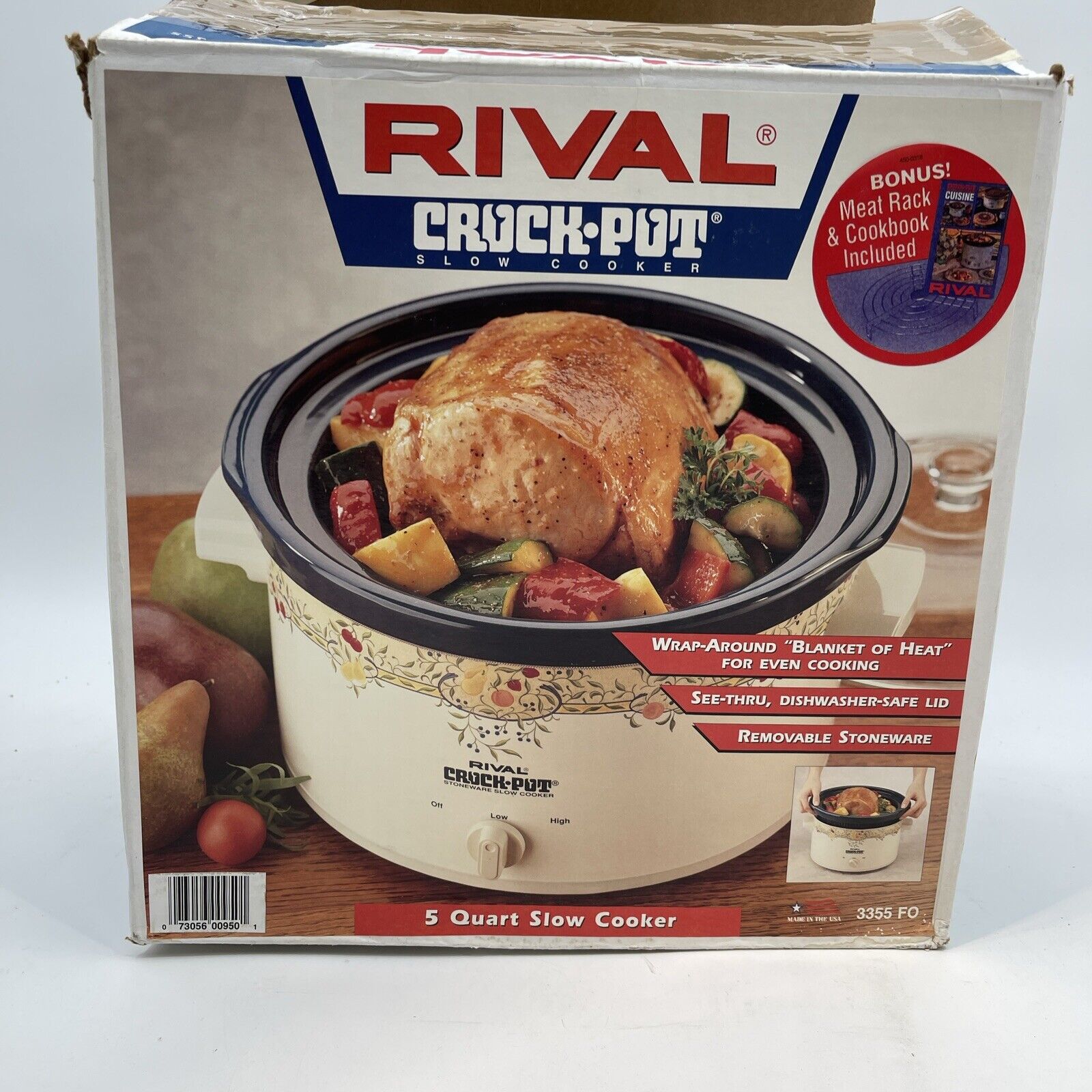 Vintage Rival 5 qt Crock Pot Model 3355 FO Open Box