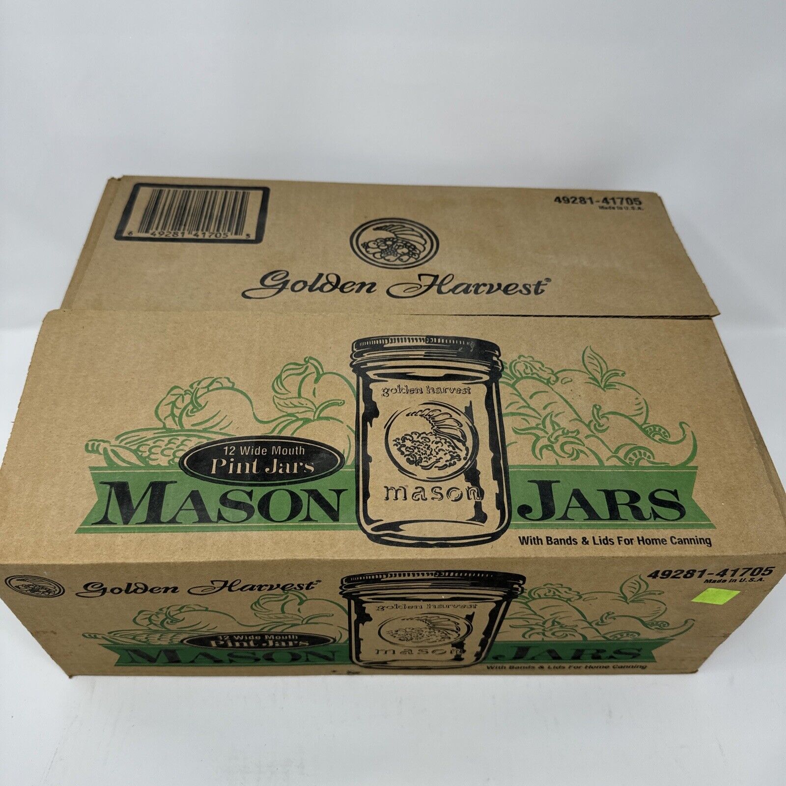 Case Of 10 Golden Harvest Mason Pint Jars Lids Bands Old Stock