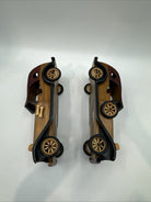 Vintage Wooden Antique Mid Century Model Old Automobile Classic Car Handmade x2