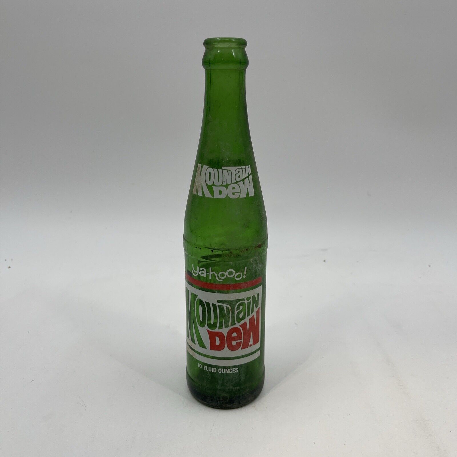 Vintage Mountain Dew 10 oz. Ya-Hooo! Green Glass Soda Bottle