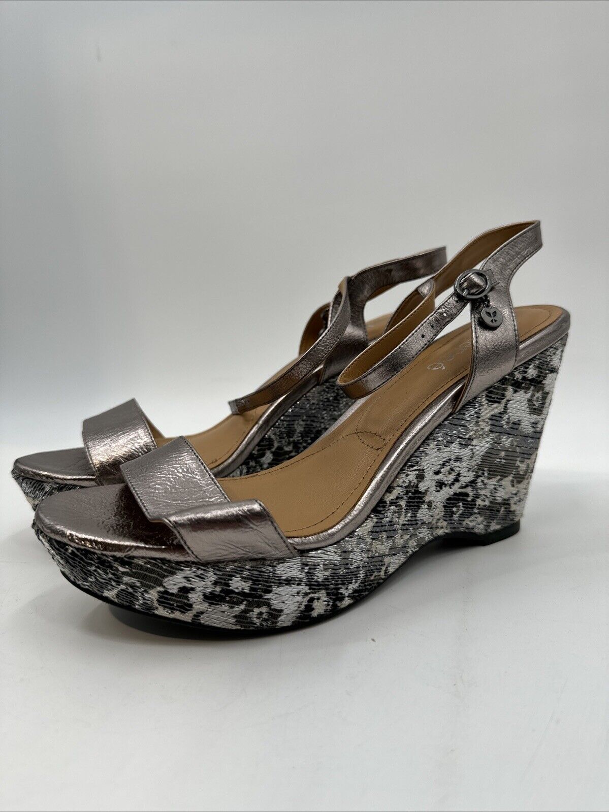 J. Renee Women's Taupe Metallic Sharbel Platform Wedge Sandal, Size 10 W