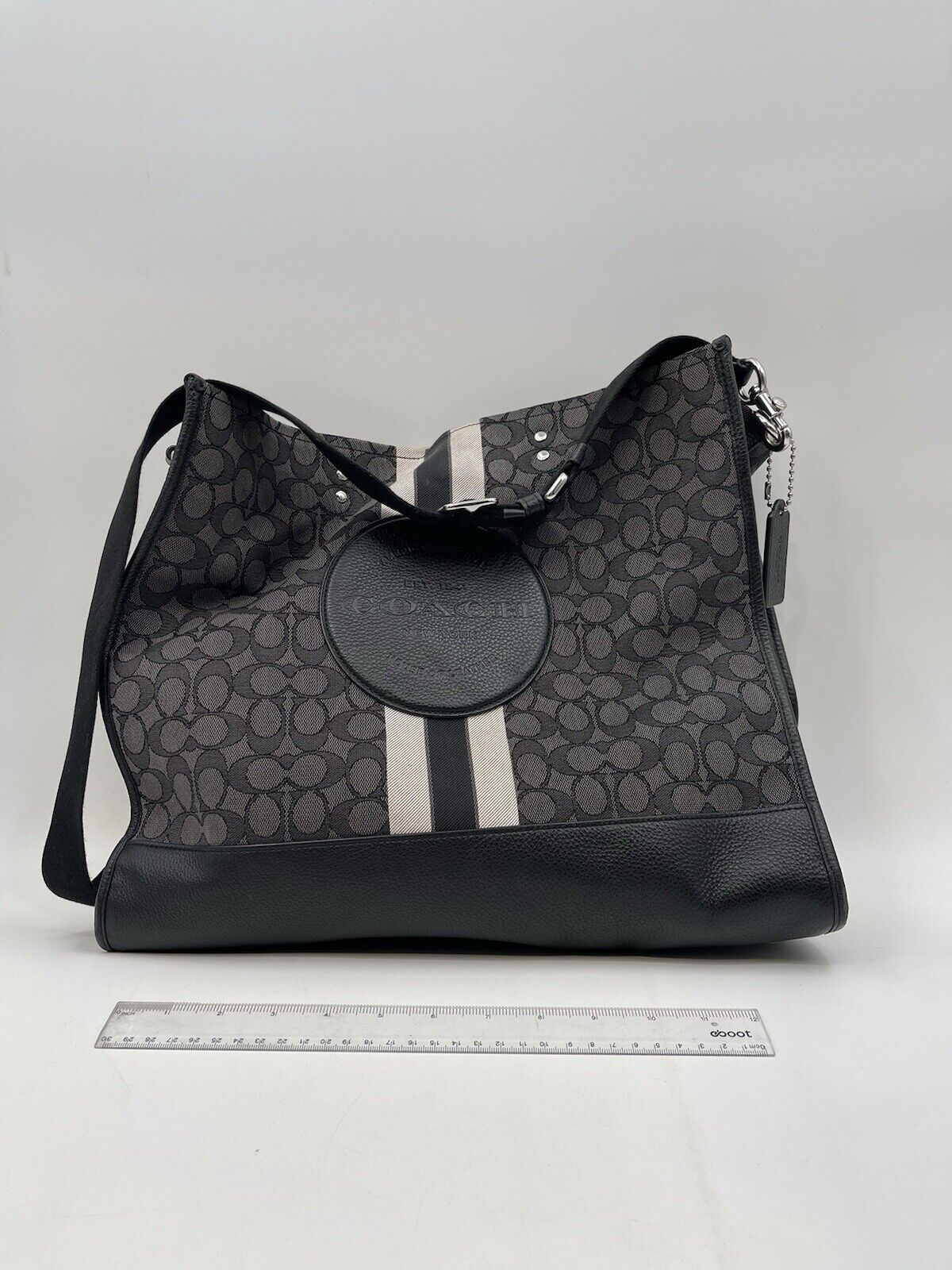 COACH SIGNATURE BLACK SMOKE JACQUARD DEMPSEY TOTE BAG NoH2266-C8418