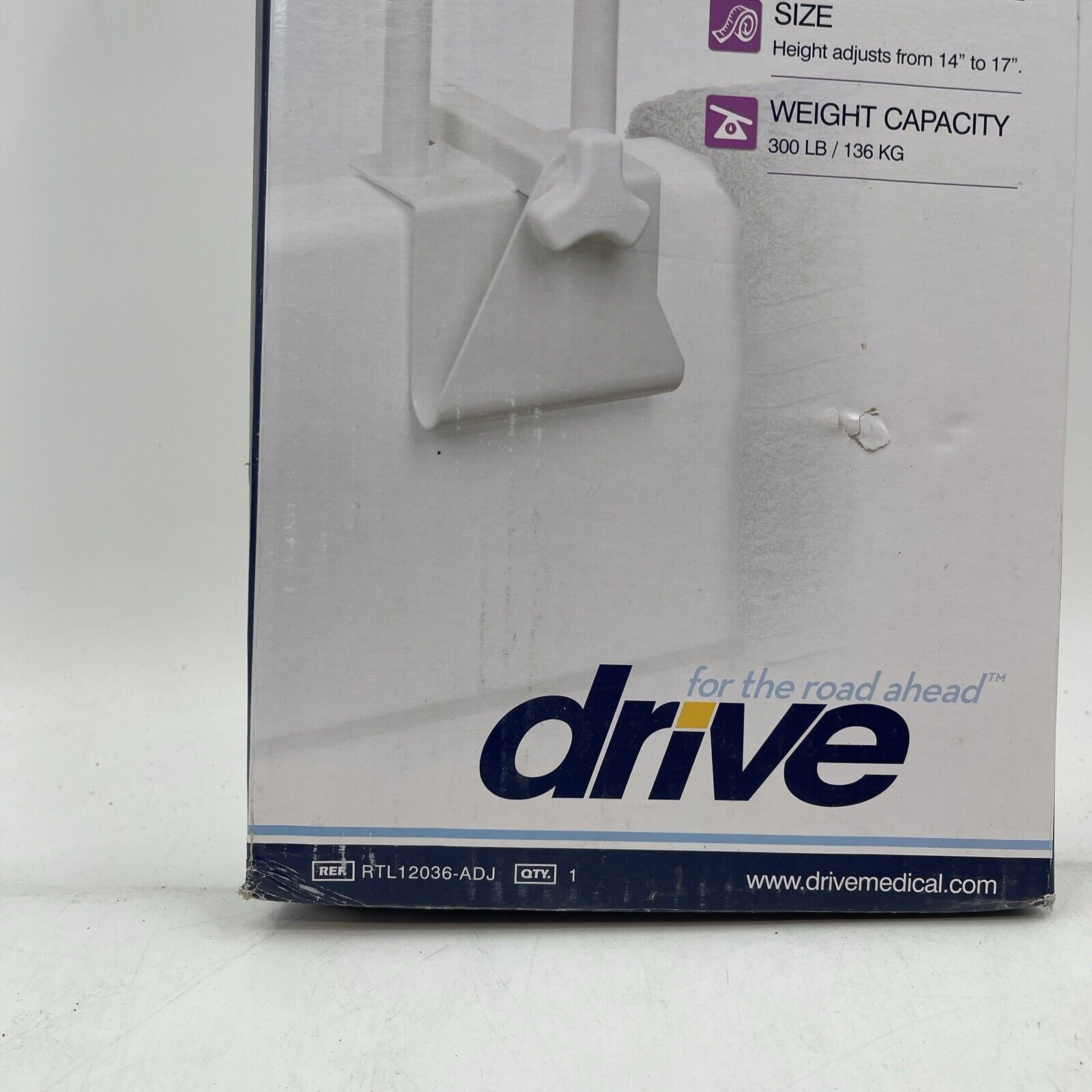 Drive RTL12036-ADJ Adjustable Clamp On Tub Safety Grab Handle Bar Shower Bathtub