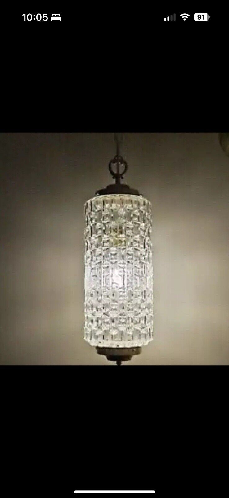 2 VTG 70's Diamond Cut Hollywood Regency Glass Pendant Hanging Light w/ Brass