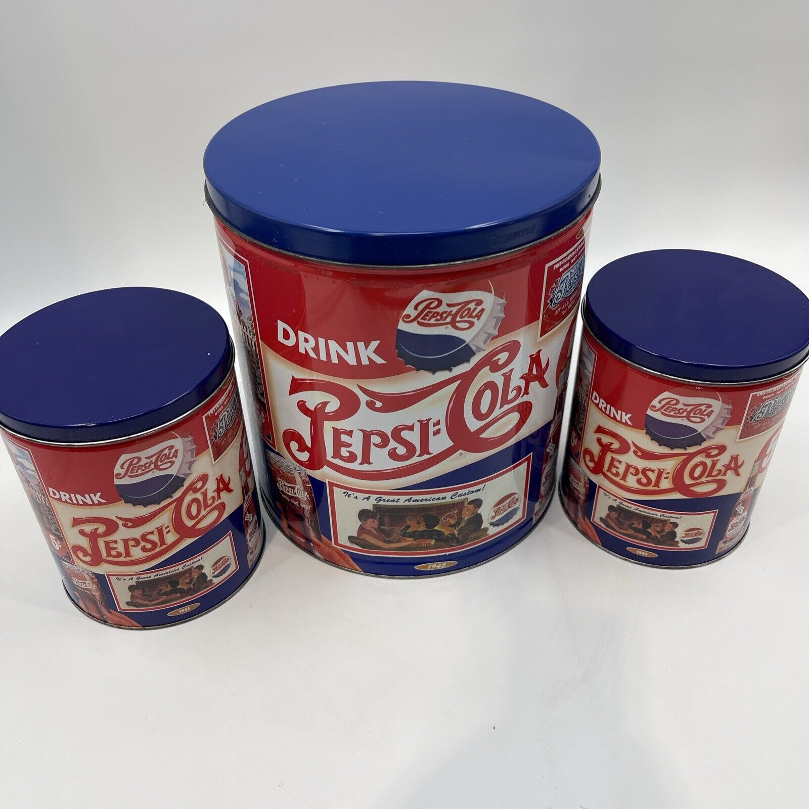 Vintage Pepsi Cola Popcorn Tin 1994 Houston Food Company Lot 3x Tins