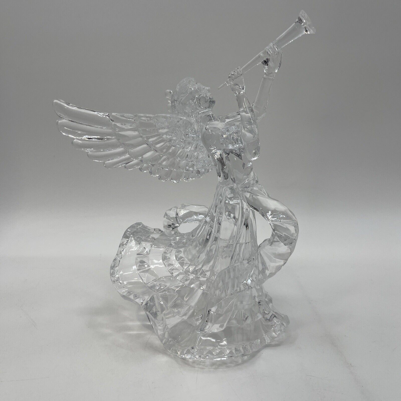 Vintage Clear Acrylic Tree Topper Angel Playing Horn - Christmas Decor