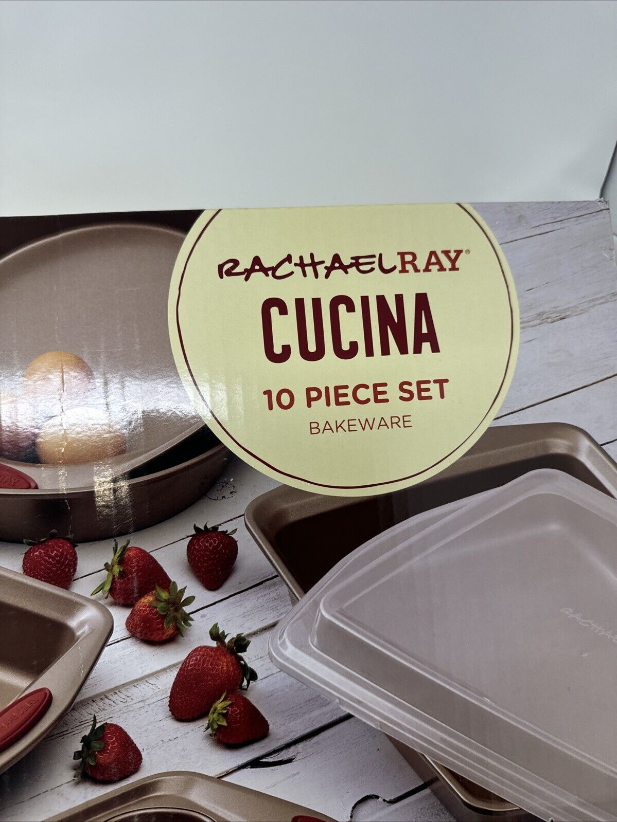 Rachael Ray 10 Piece NonStick Bakeware Set with Red Gripa New In Box