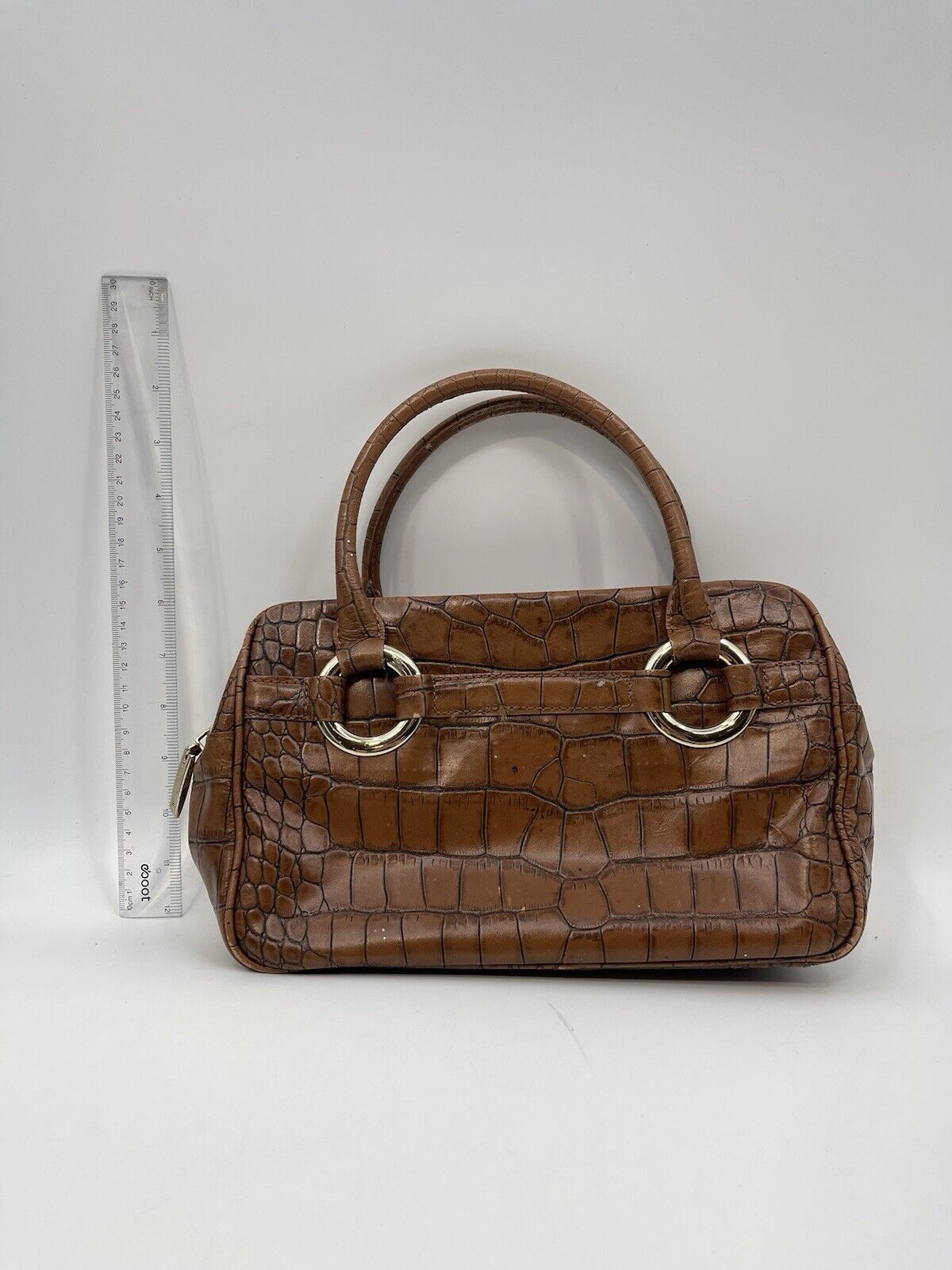 Antonio Melani Satchel Brown Leather Croc Print Handbag