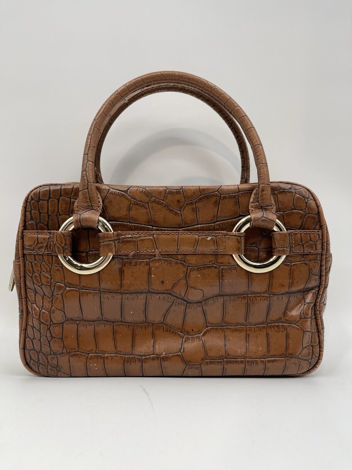 Antonio Melani Satchel Brown Leather Croc Print Handbag