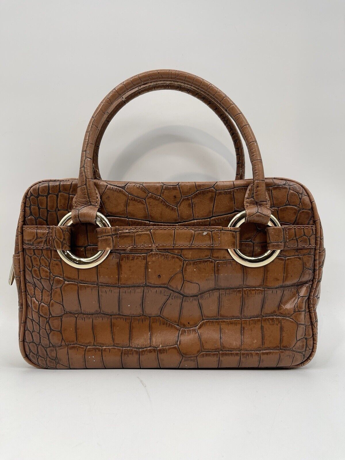 Antonio Melani Satchel Brown Leather Croc Print Handbag