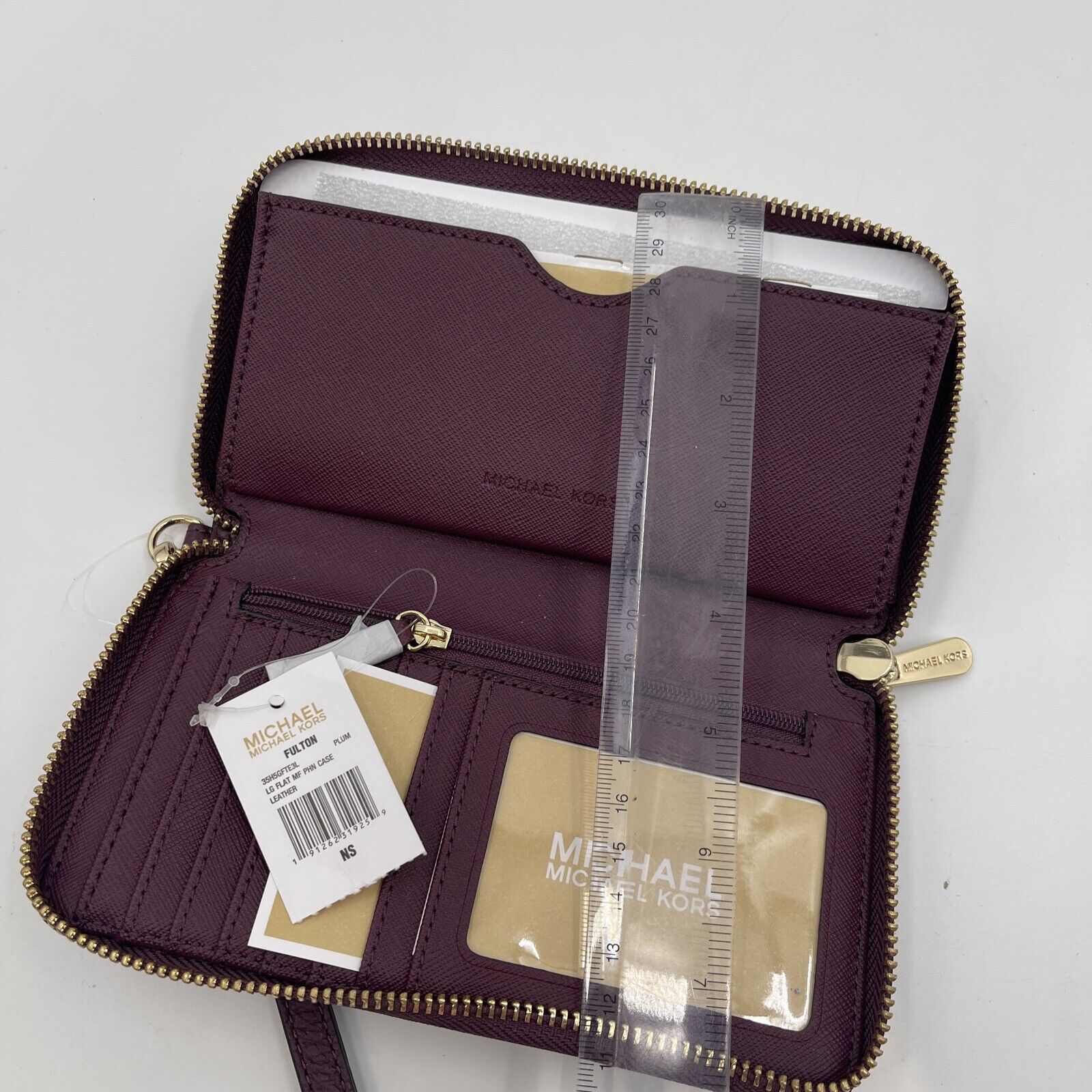 Michael Kors Fulton Leather LG Flat Phone Case Wallet Plum New