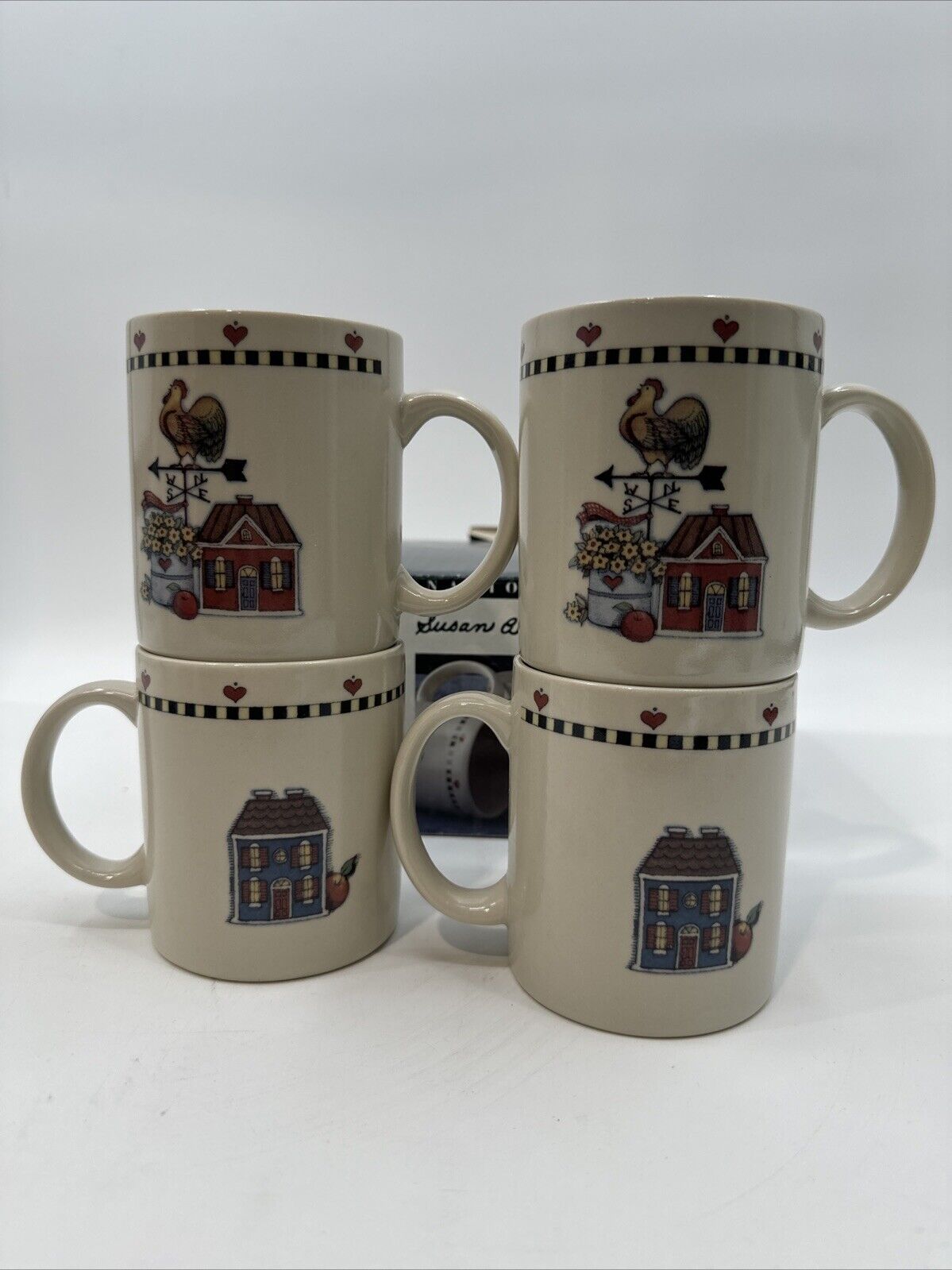 Certified International Susan Winget 4- Coffee Mugs Windy Hill Scene NIB