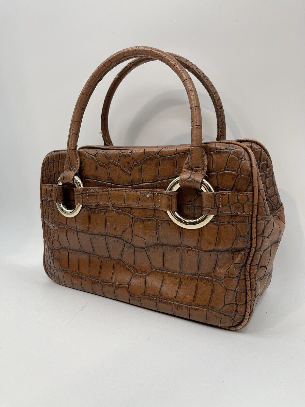 Antonio Melani Satchel Brown Leather Croc Print Handbag