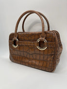 Antonio Melani Satchel Brown Leather Croc Print Handbag