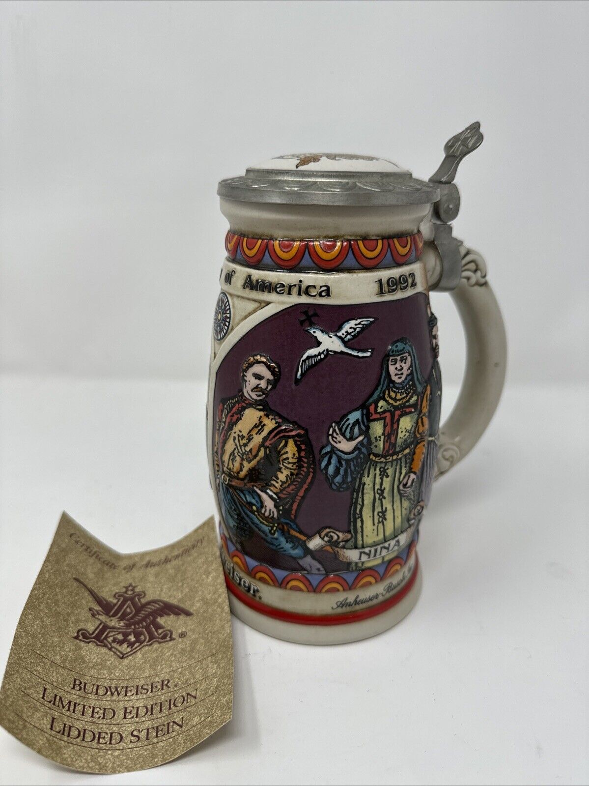 1989 Anheuser-Busch Budweiser Discover America Series "Nina" Lidded Stein